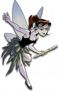 Stefanie Flaxman - Revision Fairy Logo showing characterized stephanie flaxman as a fairy holding a pencil
