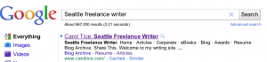 Google search results for my writer website. Makealivingwriting.com