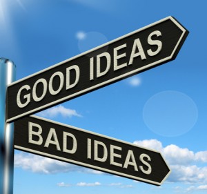 Good Or Bad Ideas Signpost Showing Brainstorming Judging Or Choo