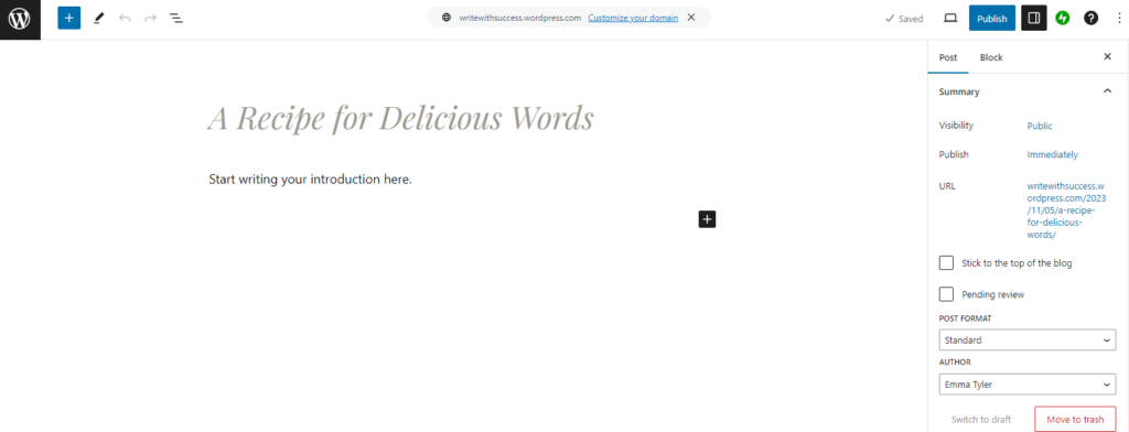 An example for how to add a blog post to WordPress to demonstrate how to become a food blogger