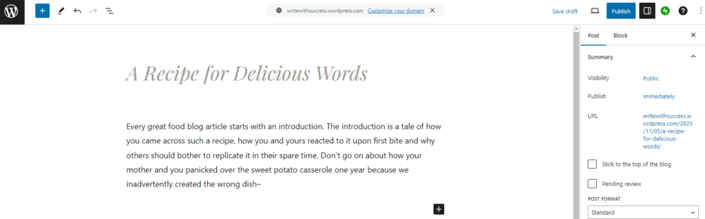 Second installment of the WordPress example. This is a screenshot
