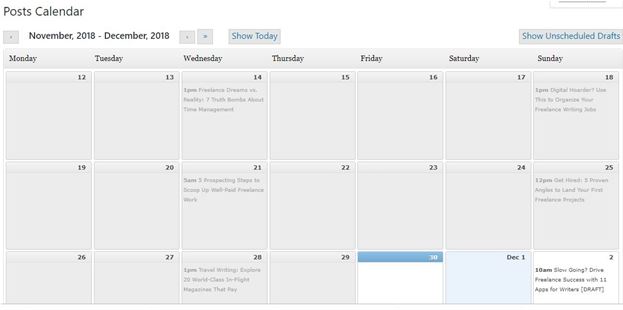 Wordpress Editorial Calendar Example for a Posts Calendar
