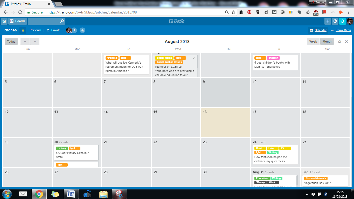Trello Calendar for Freelance Writing Jobs