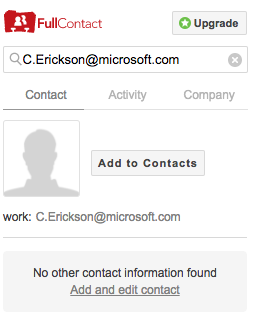 Screenshot FullContact empty search result for contact email