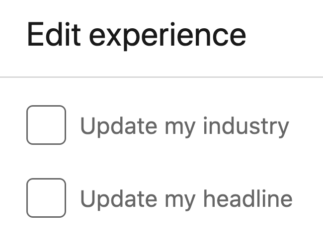 screenshot of unchecked boxed on linkedin edit experience section