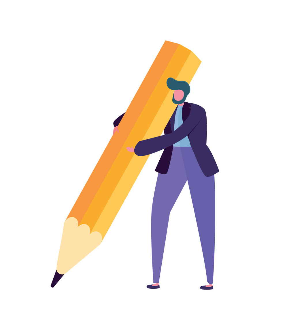 illustration of man with large pencil - copywriting tips