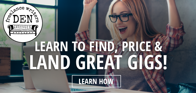 Learn to find, price & land great gigs! banner ad for freelancewritersden.com